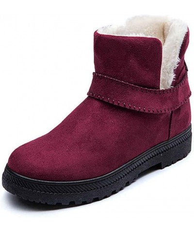 Women's Warm Winter Boots Fashion Round Toe Fur Casual Platform Slip-On Flats Ankle Snow Booties Red $18.90 Boots