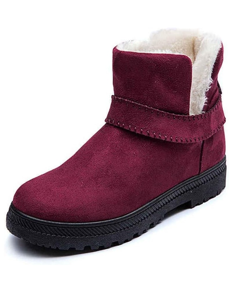 Women's Warm Winter Boots Fashion Round Toe Fur Casual Platform Slip-On Flats Ankle Snow Booties Red $18.90 Boots