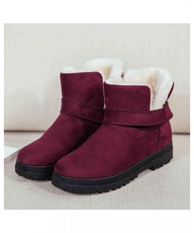 Women's Warm Winter Boots Fashion Round Toe Fur Casual Platform Slip-On Flats Ankle Snow Booties Red $18.90 Boots