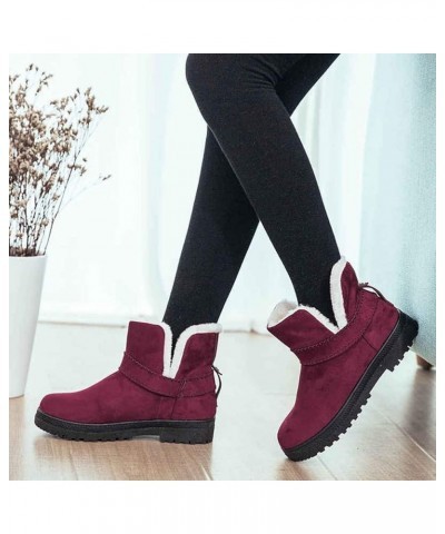 Women's Warm Winter Boots Fashion Round Toe Fur Casual Platform Slip-On Flats Ankle Snow Booties Red $18.90 Boots