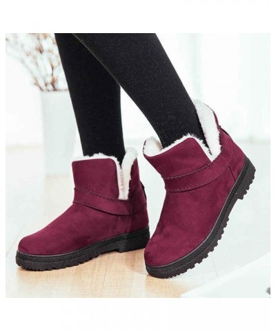 Women's Warm Winter Boots Fashion Round Toe Fur Casual Platform Slip-On Flats Ankle Snow Booties Red $18.90 Boots