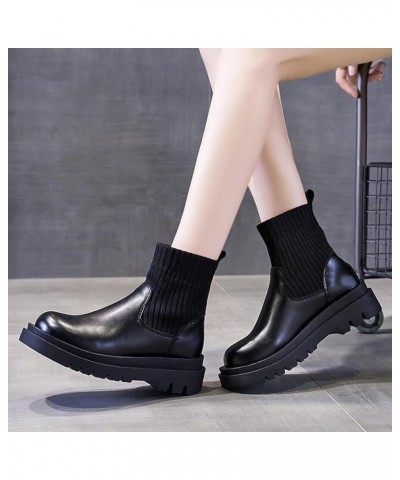 Womens Knitted Chelsea Boots Lug Sole Platform Casual Chunky Heel Short Booties Breathable Fall Fashion Boot Black $15.79 Out...