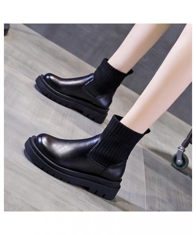 Womens Knitted Chelsea Boots Lug Sole Platform Casual Chunky Heel Short Booties Breathable Fall Fashion Boot Black $15.79 Out...