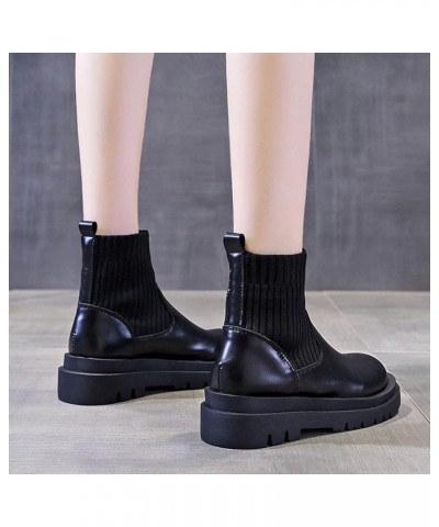 Womens Knitted Chelsea Boots Lug Sole Platform Casual Chunky Heel Short Booties Breathable Fall Fashion Boot Black $15.79 Out...