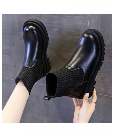 Womens Knitted Chelsea Boots Lug Sole Platform Casual Chunky Heel Short Booties Breathable Fall Fashion Boot Black $15.79 Out...