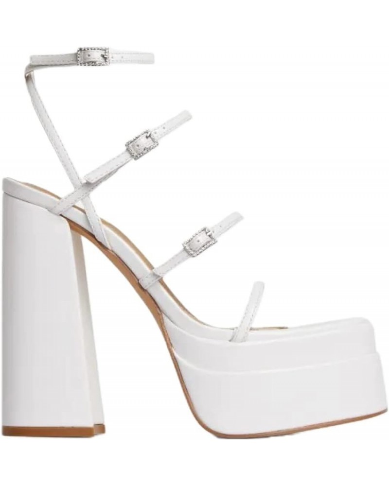 High Chunky Block Heeled for Woman Square Toe Multi Buckle Straps Cute Shoes Peep Toe Pump Shoes Platform Sandals White $33.6...