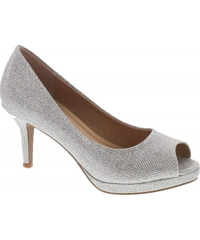 City Classified Womens Walter Dress Heel Party Shoes with Comfort Padded Footbed Silver Shimmer $22.01 Pumps