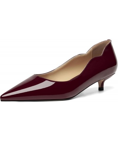 Womens Pointed Toe Casual Slip On Patent Business Solid Kitten Low Heel Pumps Shoes 1.5 Inch Burgundy $37.23 Pumps