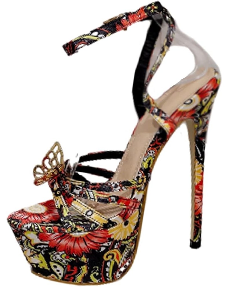 Fashion Sandals Woman High Heels Platform Shoes Buckle Peep Toe Floral Fashion Sexy Sandal Black $29.33 Sandals