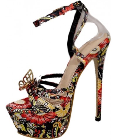 Fashion Sandals Woman High Heels Platform Shoes Buckle Peep Toe Floral Fashion Sexy Sandal Black $29.33 Sandals