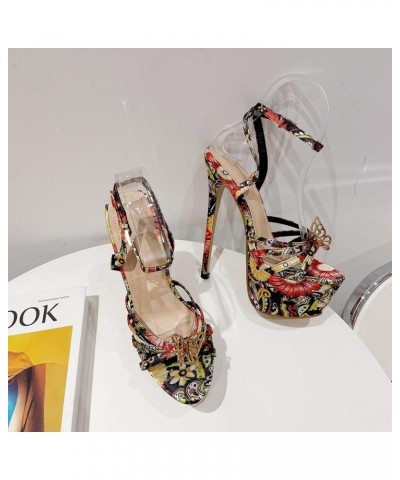 Fashion Sandals Woman High Heels Platform Shoes Buckle Peep Toe Floral Fashion Sexy Sandal Black $29.33 Sandals