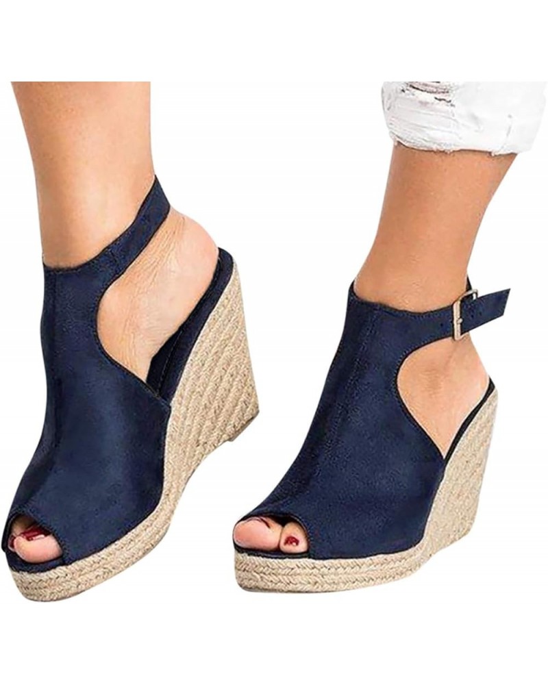 Womens Wedge Sandals, Orthopedic Sandals for Women High Wedge Platform Open Toe Sandals with Ankle Strap Dark Blue $18.37 San...