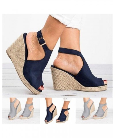 Womens Wedge Sandals, Orthopedic Sandals for Women High Wedge Platform Open Toe Sandals with Ankle Strap Dark Blue $18.37 San...