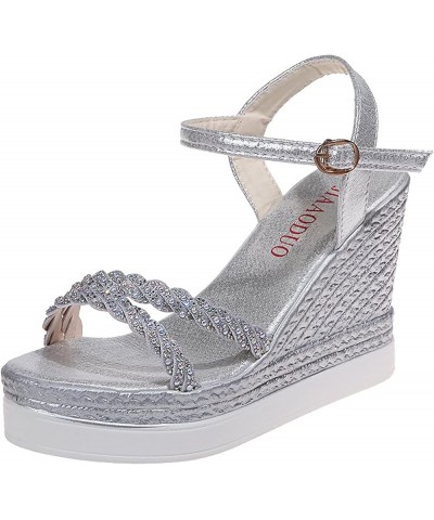 Women Bohemian Peep Toe Wedges Thick Bottom Flatform Shoes Sandals Z 12-silver $14.61 Slippers