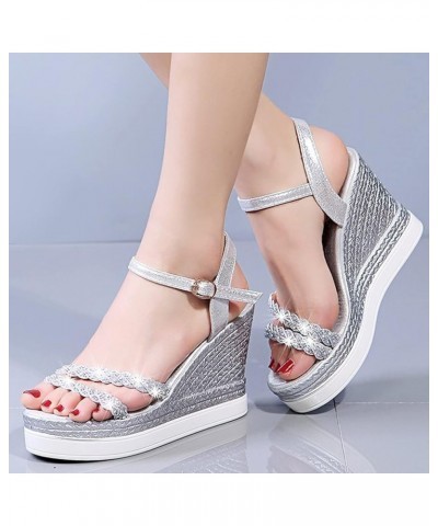 Women Bohemian Peep Toe Wedges Thick Bottom Flatform Shoes Sandals Z 12-silver $14.61 Slippers