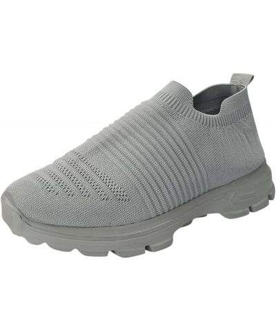 slip on walking shoes for women Summer Sock Sport Style Fly Weave Lazy Women's Loafers Z-05 Grey $12.48 Athletic Shoes