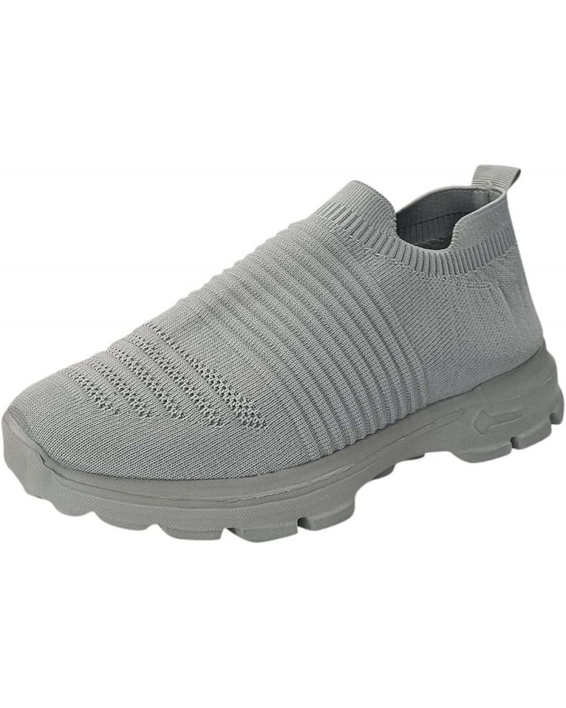 slip on walking shoes for women Summer Sock Sport Style Fly Weave Lazy Women's Loafers Z-05 Grey $12.48 Athletic Shoes