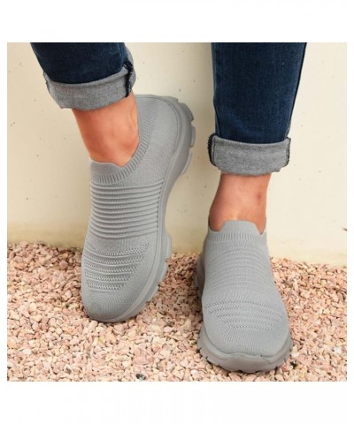 slip on walking shoes for women Summer Sock Sport Style Fly Weave Lazy Women's Loafers Z-05 Grey $12.48 Athletic Shoes