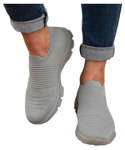 slip on walking shoes for women Summer Sock Sport Style Fly Weave Lazy Women's Loafers Z-05 Grey $12.48 Athletic Shoes