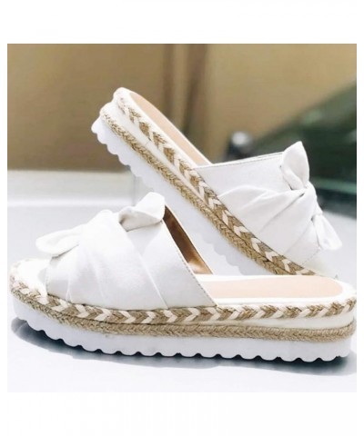 Rhinestone Sandals for Women,Women's Slip On Wedge Platform Bowknot Espadrilles Spring Wedding Women Sandals White $12.17 San...