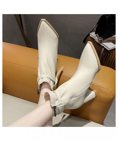 Fashion Women Solid Color Keep Warm Winter Thick Sole Square Heels Zipper Short Booties Pointed Toe Shoes Booties Women Heels...