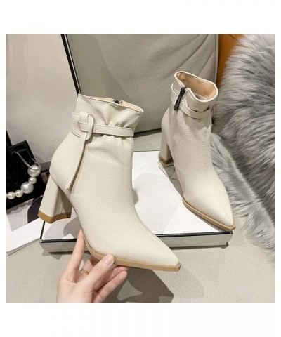 Fashion Women Solid Color Keep Warm Winter Thick Sole Square Heels Zipper Short Booties Pointed Toe Shoes Booties Women Heels...