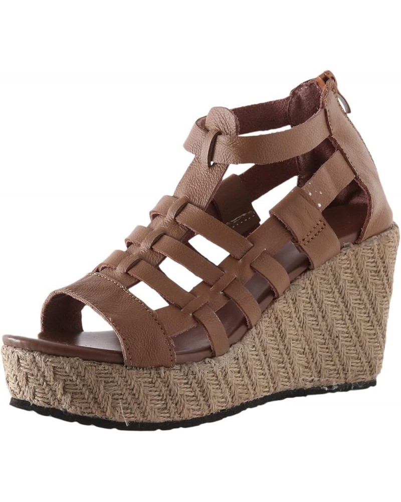 Women Platform Sandals Women Wedges Size 12 Women Platform Beach Sandals For Woman Low Heeled Black Sandals For Women Brown-f...