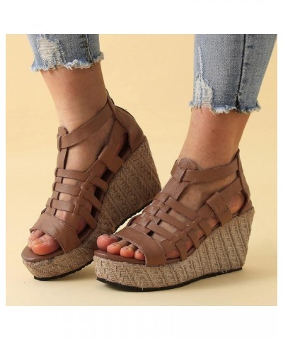 Women Platform Sandals Women Wedges Size 12 Women Platform Beach Sandals For Woman Low Heeled Black Sandals For Women Brown-f...