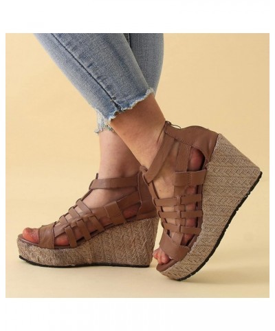 Women Platform Sandals Women Wedges Size 12 Women Platform Beach Sandals For Woman Low Heeled Black Sandals For Women Brown-f...