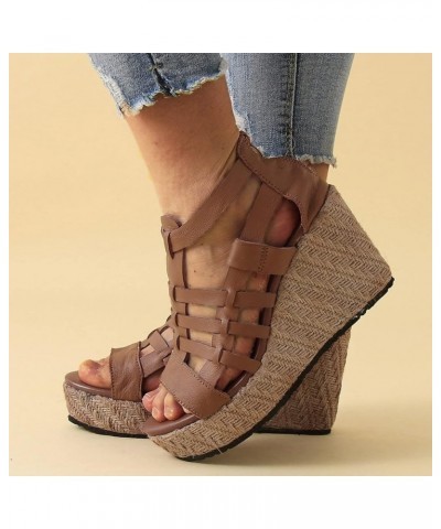 Women Platform Sandals Women Wedges Size 12 Women Platform Beach Sandals For Woman Low Heeled Black Sandals For Women Brown-f...