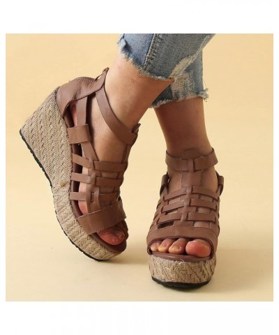 Women Platform Sandals Women Wedges Size 12 Women Platform Beach Sandals For Woman Low Heeled Black Sandals For Women Brown-f...