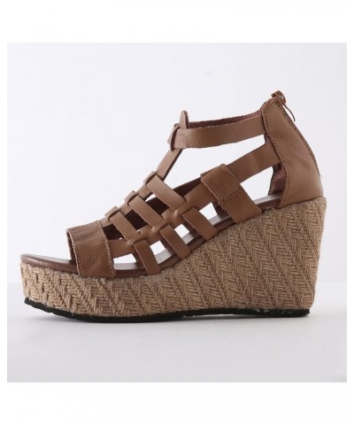 Women Platform Sandals Women Wedges Size 12 Women Platform Beach Sandals For Woman Low Heeled Black Sandals For Women Brown-f...