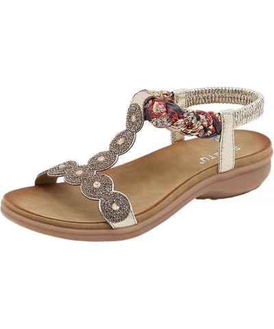 Sandals Bohemian Rhinestones Comfortable Round Toe Beach Resort Large Flat Shoes Very G Sandals for Women Gold 6.5 $18.40 San...