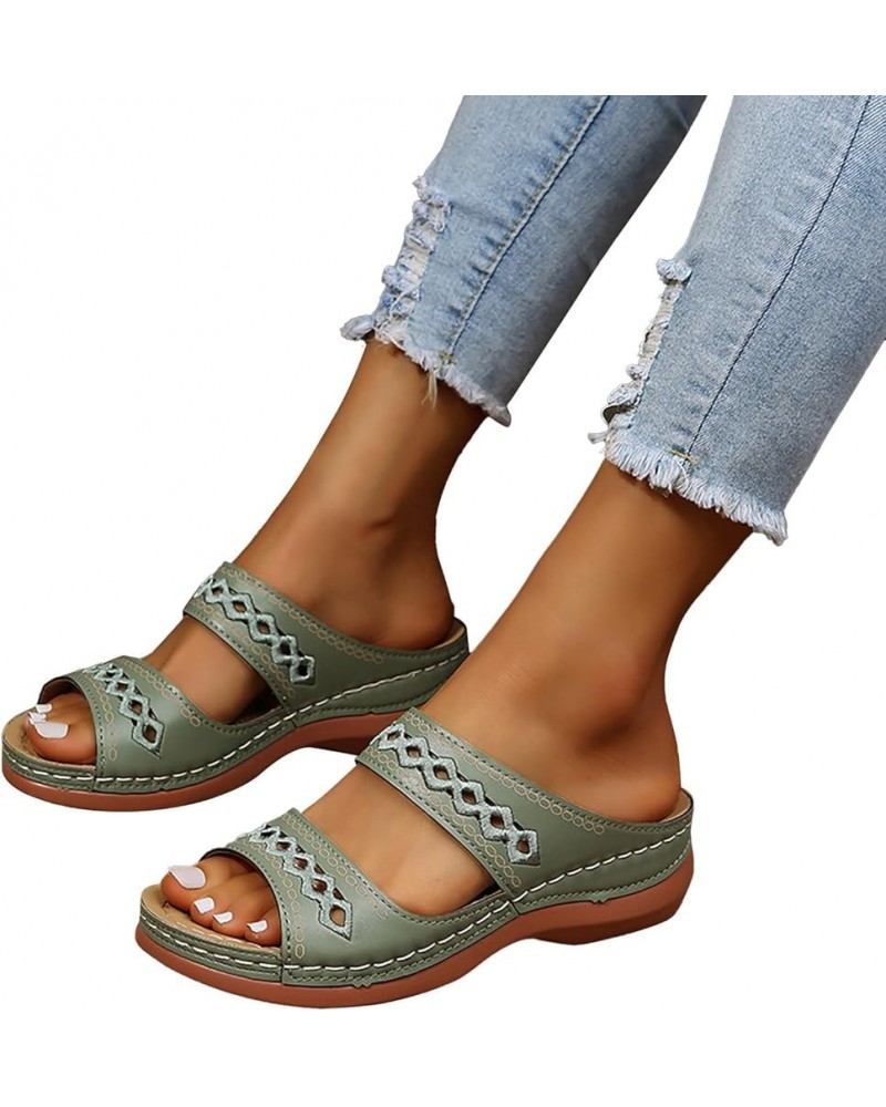 Womens Sandals Dressy, Sandals Women Comfortable Sandals Slippers Open Toe Wedge Sandals with Arch Support Green $13.51 Outdo...