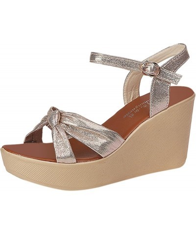 Women Peep Toe Non-slip Platform Wedge Heels Sandals Buckle Sequins Sandals Z 05-beige $20.43 Sandals