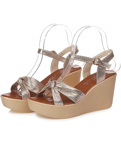 Women Peep Toe Non-slip Platform Wedge Heels Sandals Buckle Sequins Sandals Z 05-beige $20.43 Sandals