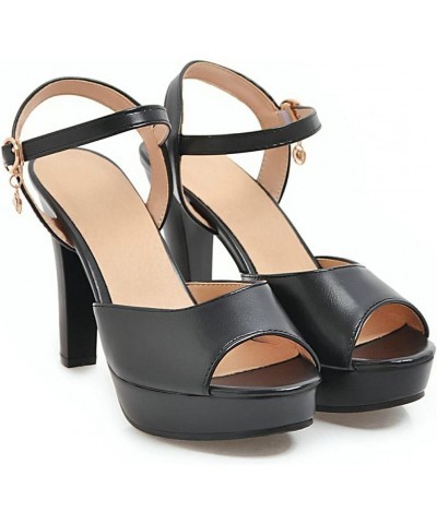 Women's Peep Toe Slingback Platform Sandals Block Ankle Strap High Heels Shoes Black $24.18 Sandals