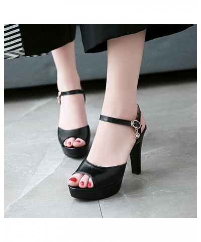 Women's Peep Toe Slingback Platform Sandals Block Ankle Strap High Heels Shoes Black $24.18 Sandals