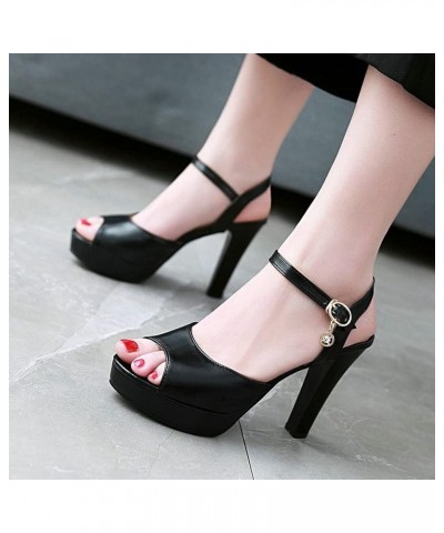 Women's Peep Toe Slingback Platform Sandals Block Ankle Strap High Heels Shoes Black $24.18 Sandals