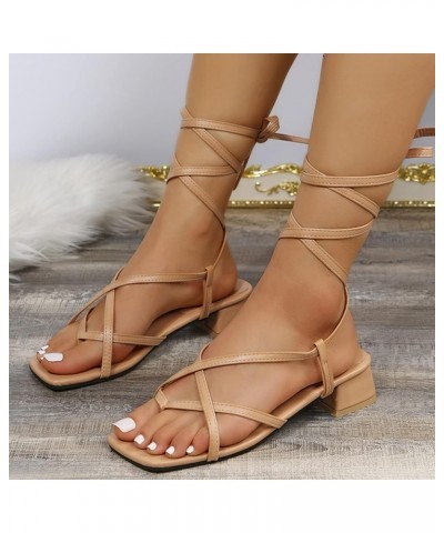 Womens High Heel Sandals Ladies Fashion Summer Solid Color Leather Flip On Strap Sandals with Heels for Women Khaki $13.04 Sa...