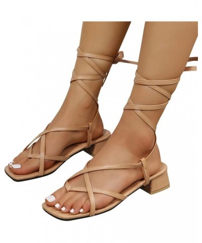 Womens High Heel Sandals Ladies Fashion Summer Solid Color Leather Flip On Strap Sandals with Heels for Women Khaki $13.04 Sa...