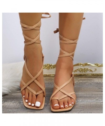 Womens High Heel Sandals Ladies Fashion Summer Solid Color Leather Flip On Strap Sandals with Heels for Women Khaki $13.04 Sa...