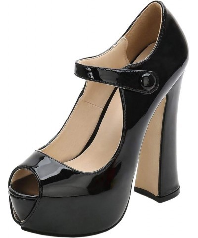 Women Fashion Block Heels Pumps Peep Toe Ankle Strap Black-patent $20.20 Pumps