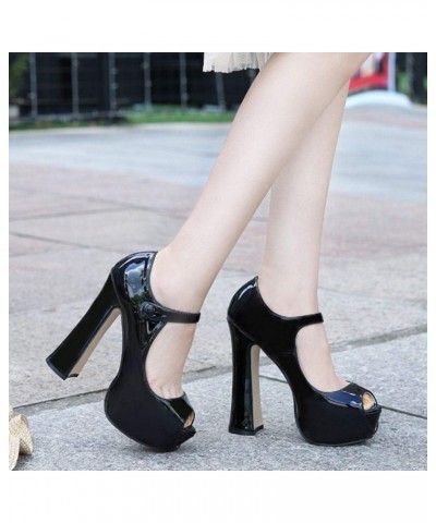 Women Fashion Block Heels Pumps Peep Toe Ankle Strap Black-patent $20.20 Pumps