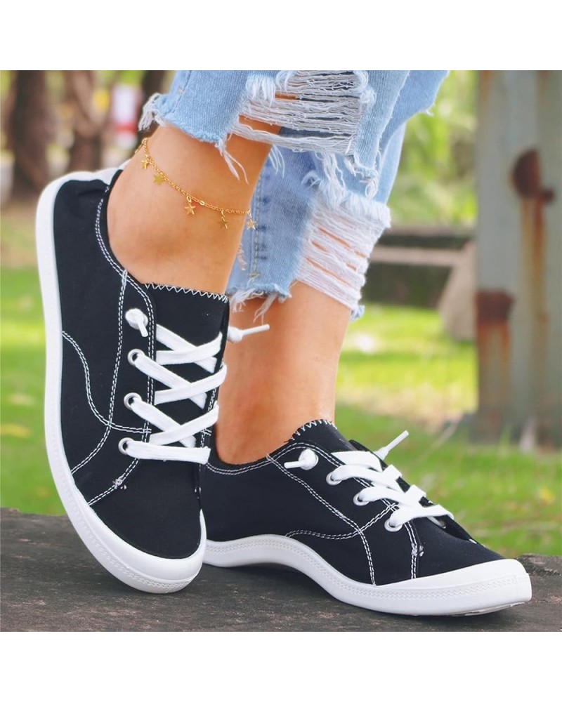 Canvas Shoes for Women Low Top Lace Up Sneakers Canvas Fashion Sneakers Classic Casual Walking Tennis Shoes Comfortable Breat...