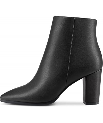 Women Chunky Block High Heel Pointed Toe Zipper Ankle Boots Short Bootie Wedding Office 3.3 Inches Heels Black $37.31 Boots