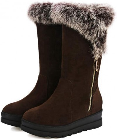 Women's Round Toe Platform Short Boots Winter Faux Fur Side Zipper Waterproof Warm Snow Boots Brown $27.42 Boots