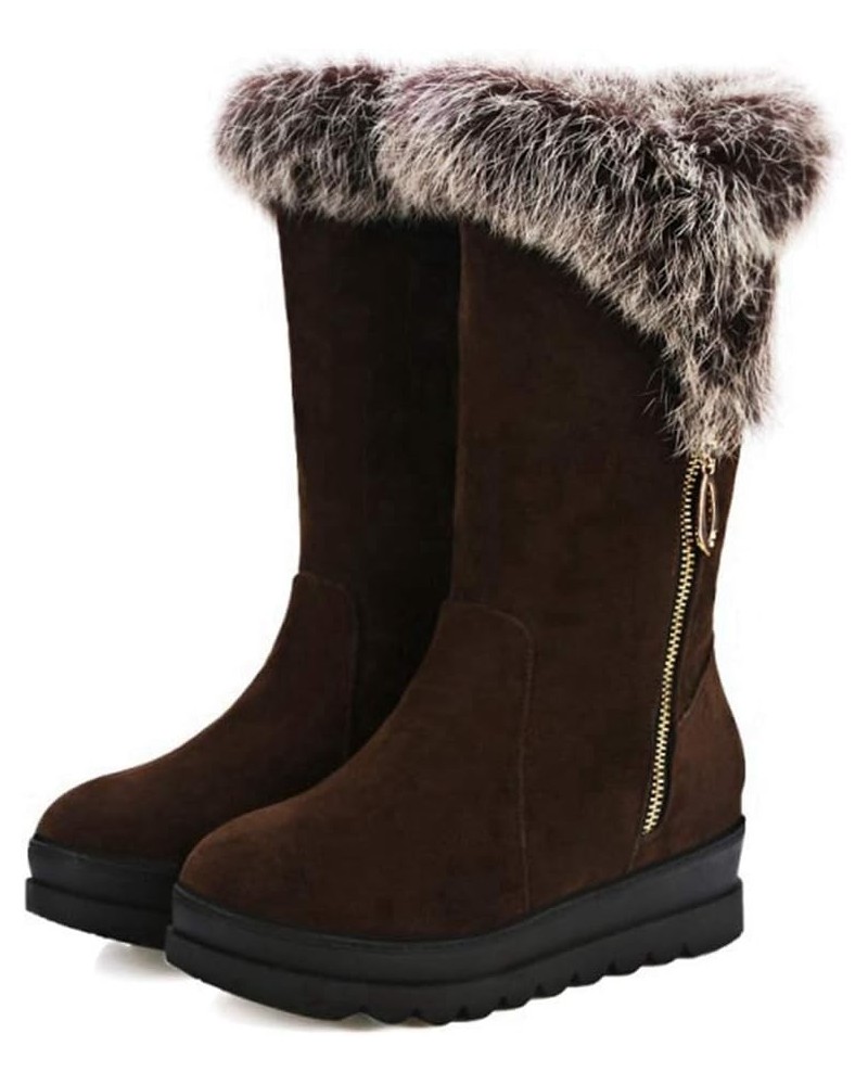 Women's Round Toe Platform Short Boots Winter Faux Fur Side Zipper Waterproof Warm Snow Boots Brown $27.42 Boots