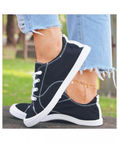 Canvas Shoes for Women Low Top Lace Up Sneakers Canvas Fashion Sneakers Classic Casual Walking Tennis Shoes Comfortable Breat...