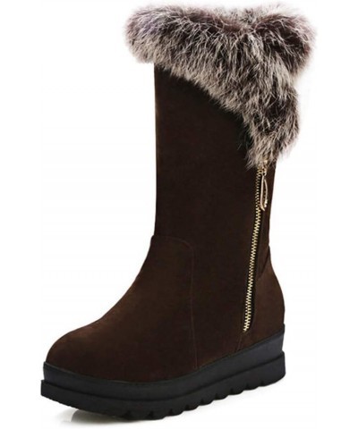 Women's Round Toe Platform Short Boots Winter Faux Fur Side Zipper Waterproof Warm Snow Boots Brown $27.42 Boots